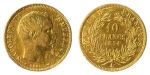 10 francs or Napoléon III 1854 A petit module - droit et revers