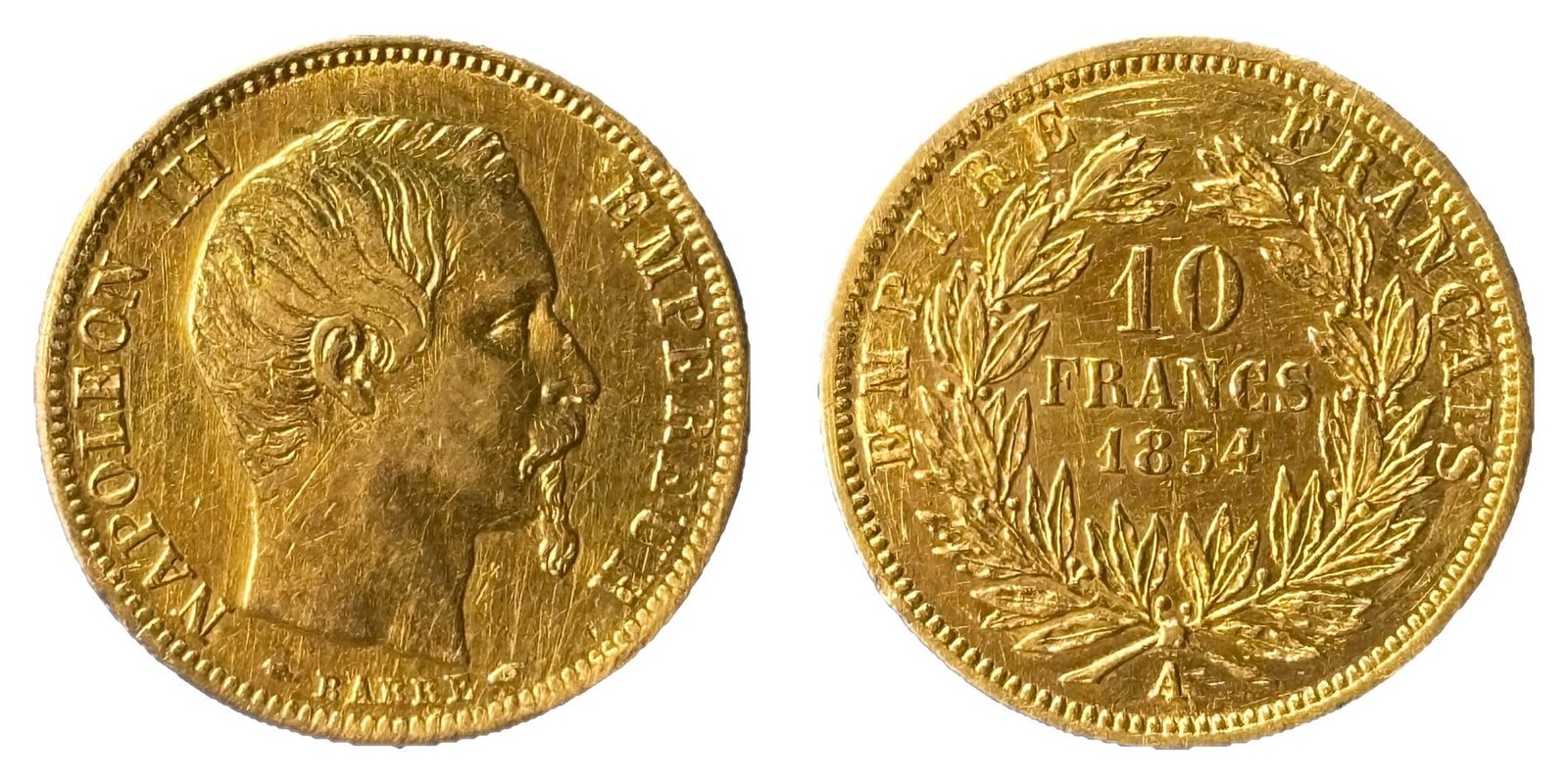 10 francs or Napoléon III 1854 A petit module - droit et revers