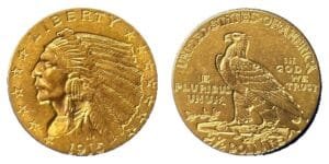 2,5 dollars or Indian Head 1915 SUP - droit et revers