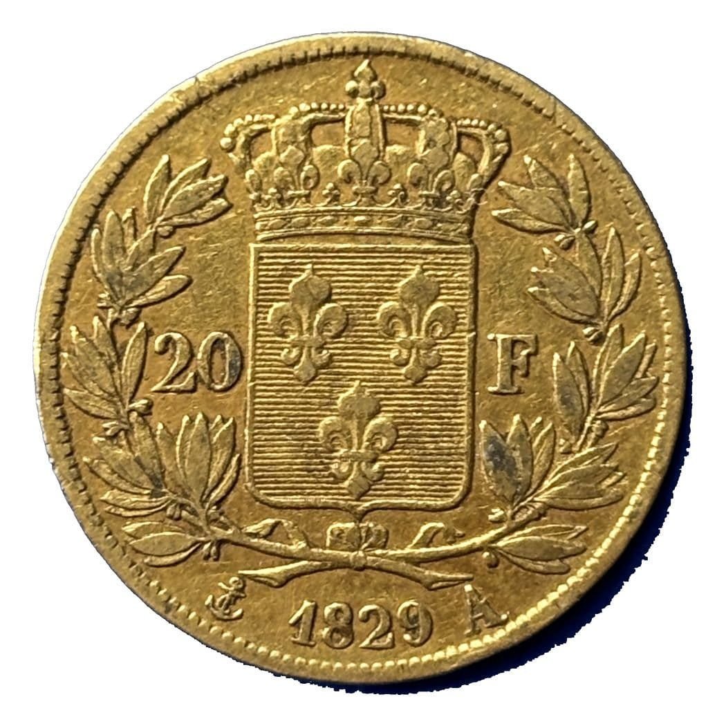 20 francs or Charles X 1829 A TTB - 4 feuilles ½ - revers