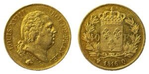 40 francs Louis XVIII 1816 Q TTB R1 - droit et revers