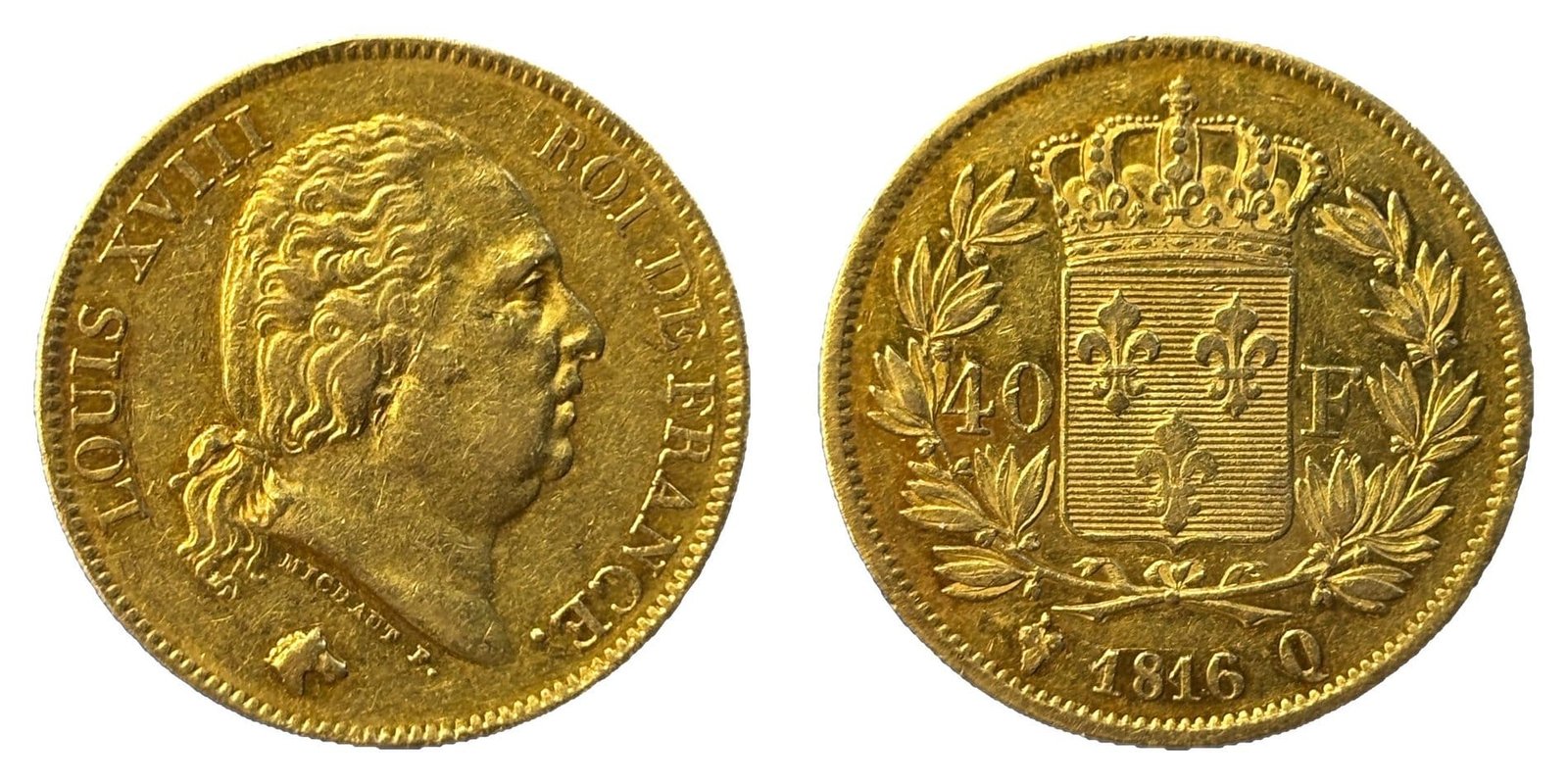 40 francs Louis XVIII 1816 Q TTB R1 - droit et revers