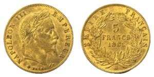 5 francs or Napoléon III tête laurée 1866 BB SUP - droit et revers
