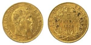5 francs or Napoléon III tête nue 1858 A SUP - droit et revers