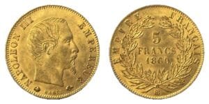5 francs or Napoléon III tête nue 1860 BB SUP - droit et revers