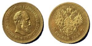 5 roubles or Alexandre III 1886 SUP - droit et revers