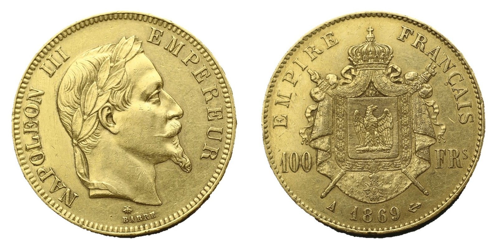 100 francs or Napoléon III tête laurée selon disponibilités - droit et revers