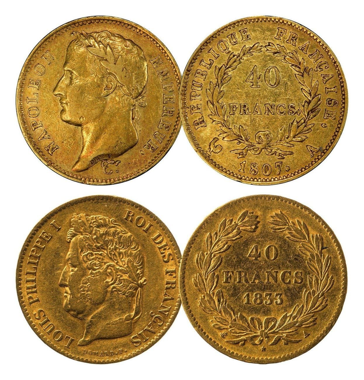 40 francs or effigies variées selon disponibilités