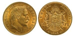 50 francs or Napoleon III tete lauree avers et revers