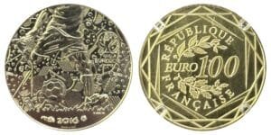 100 euros or UEFA Euro 2016 France Monnaie de Paris, droit et revers