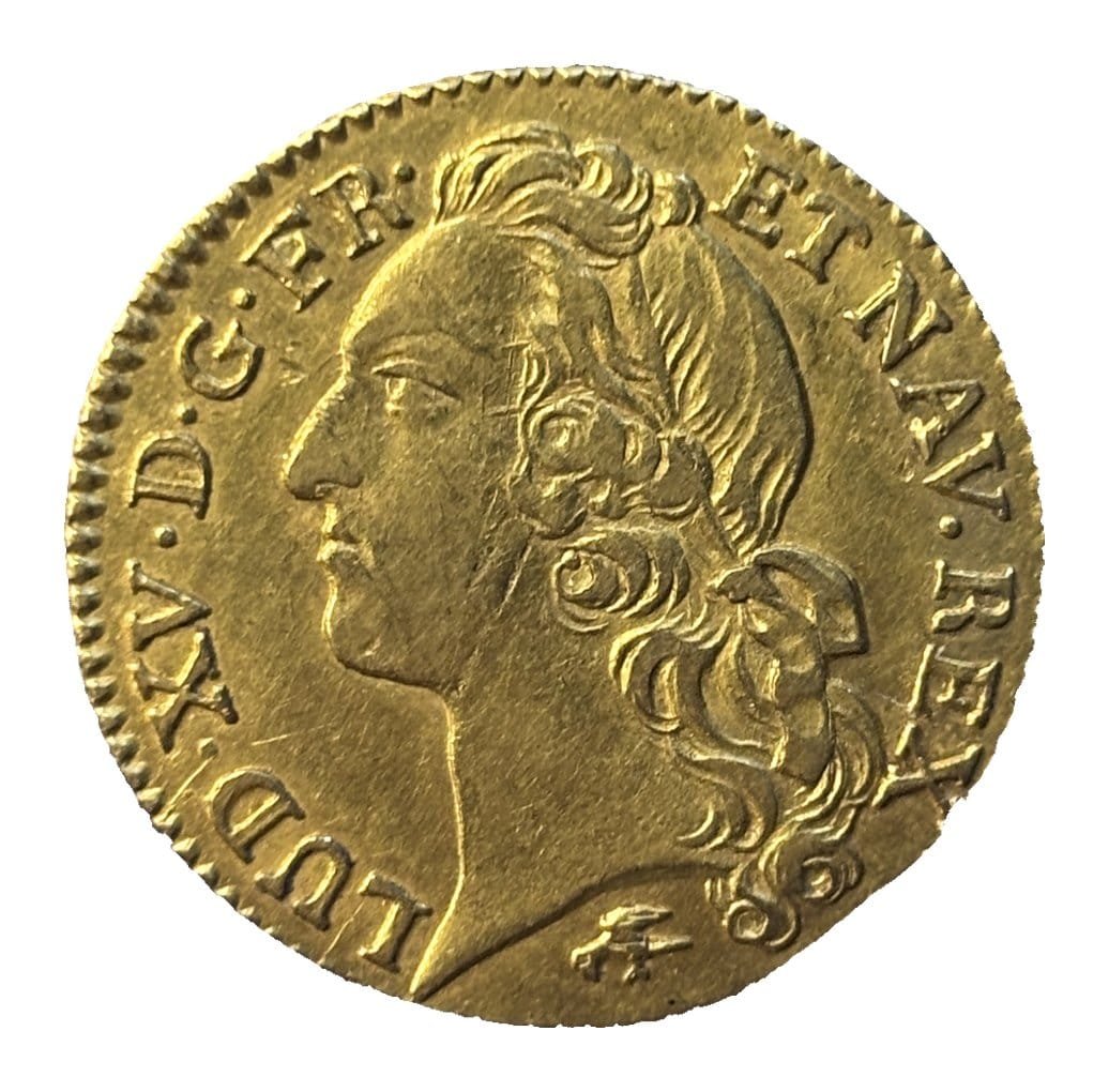 Louis d'or au bandeau Louis XV 1754 D Lyon TTB R2 - droit