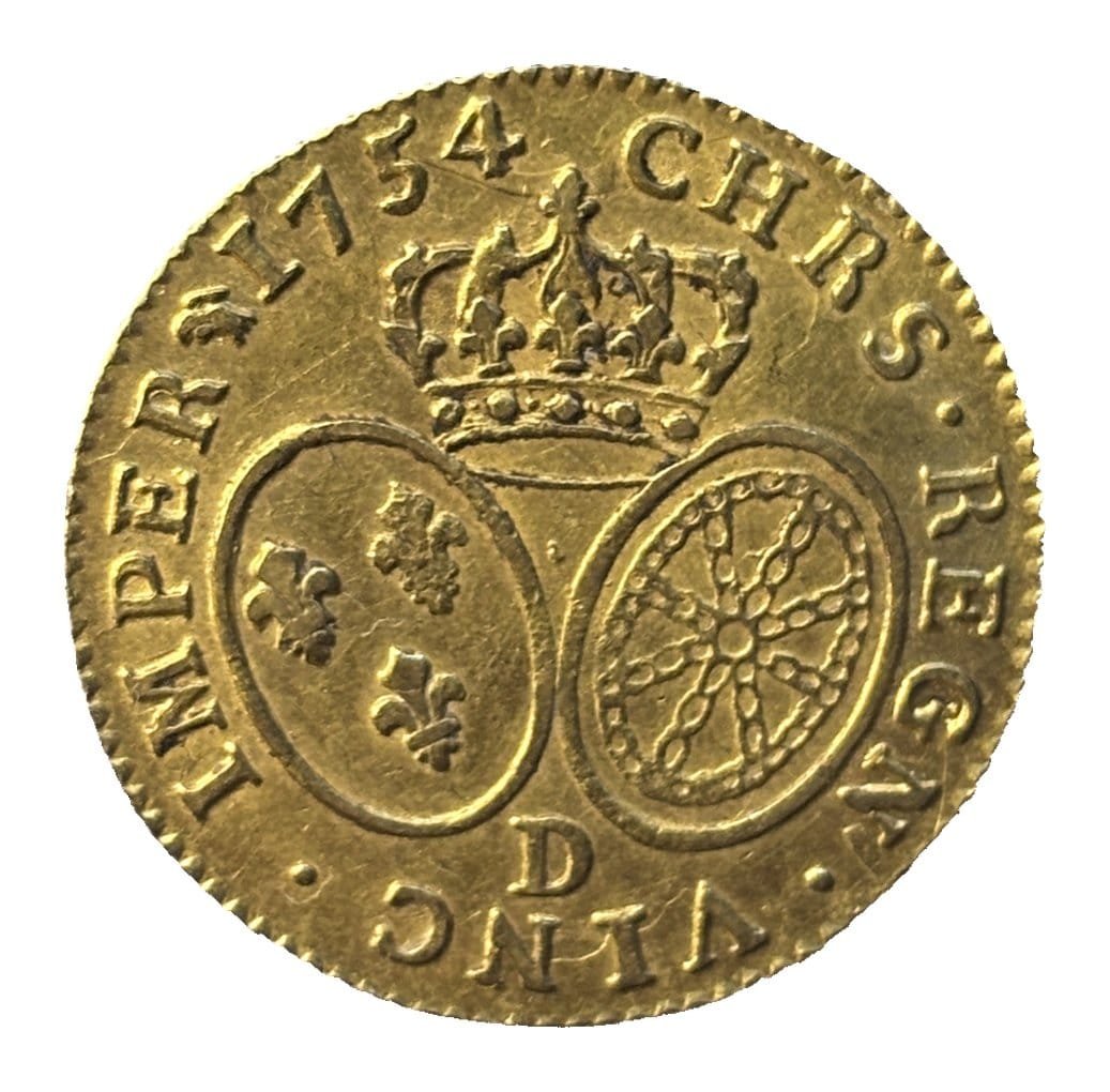 Louis d'or au bandeau Louis XV 1754 D Lyon TTB R2 - revers