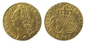 Louis d'or au bandeau Louis XV 1754 D Lyon TTB R2 - droit et revers