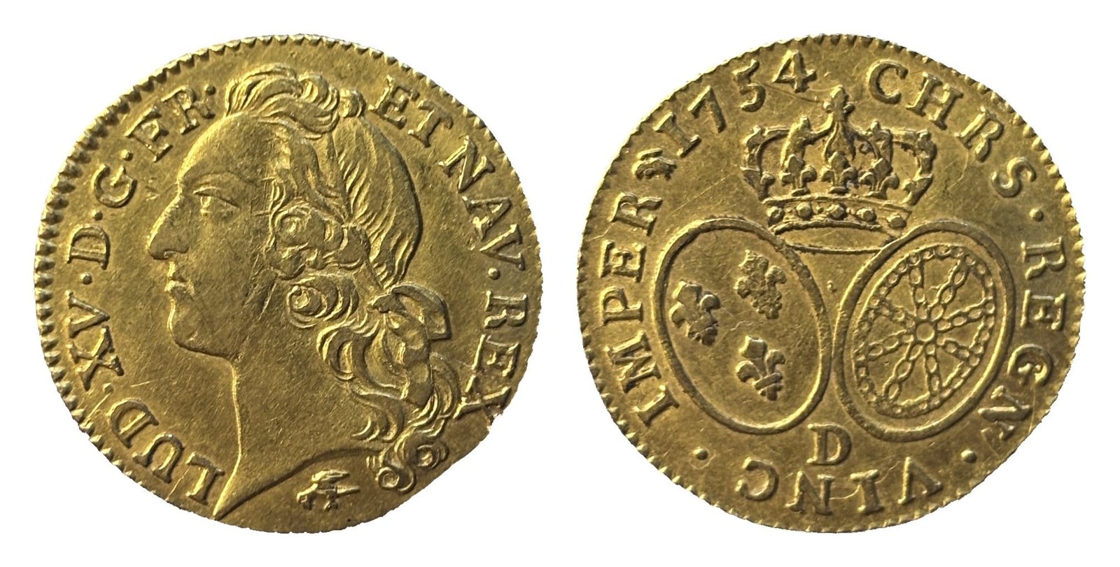 Louis d'or au bandeau Louis XV 1754 D Lyon TTB R2 - droit et revers