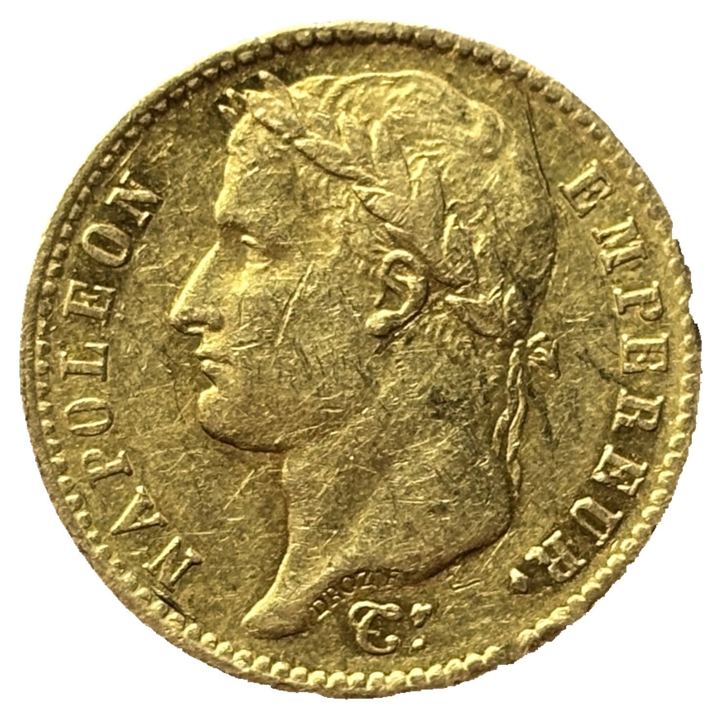 20 francs or Napoléon Ier 1813 Utrecht, droit : tête laurée par Droz