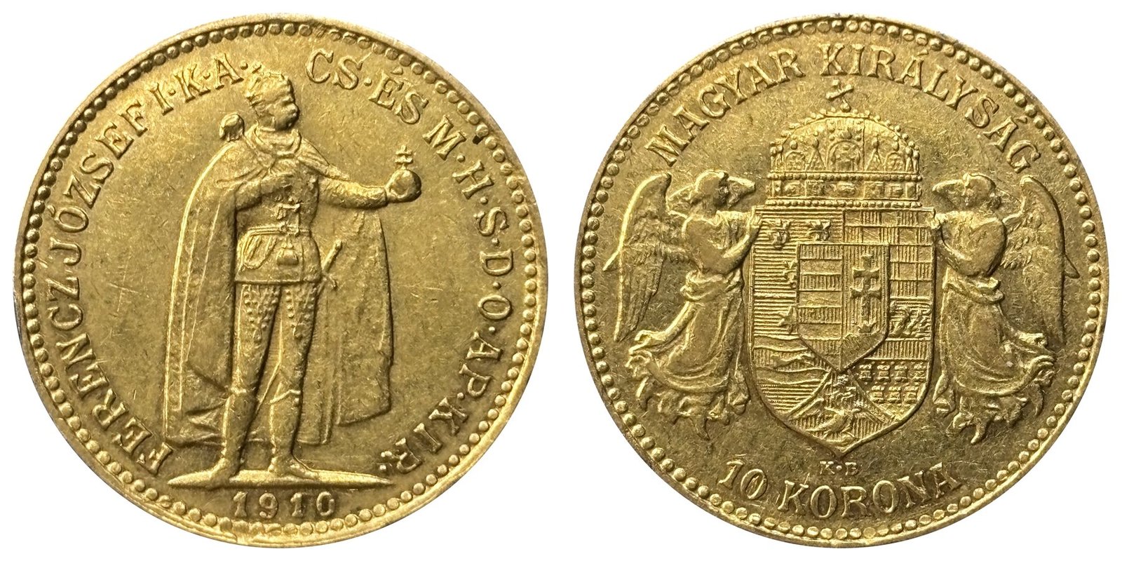 10 couronnes (10 korona) or Hongrie François-Joseph, avers et revers