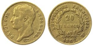 20 francs or Napoléon Ier 1807 W Lille tête nue — droit et revers
