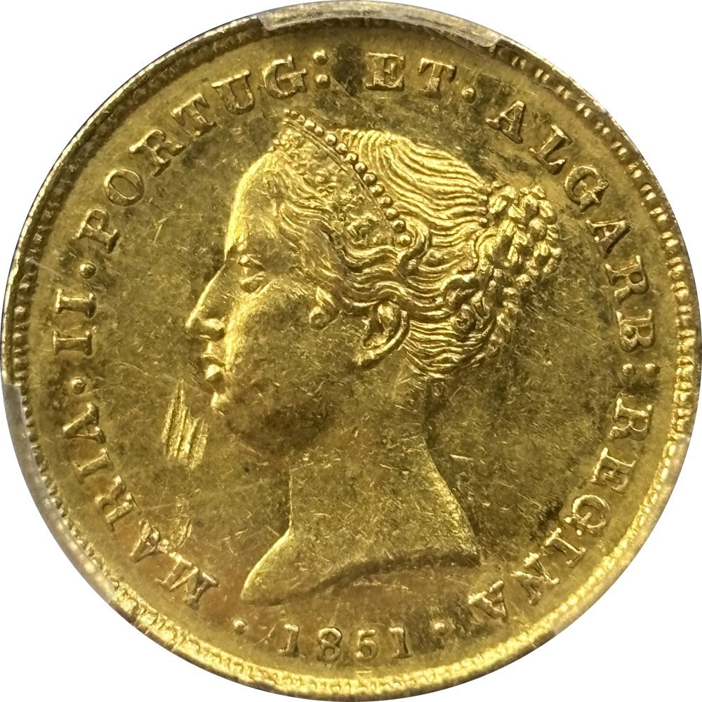 2500 réis or 1851, avers tête de Marie II