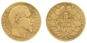 5 francs or Napoléon III tête nue 1854 A petit module tranche cannelée TB+ droit et revers