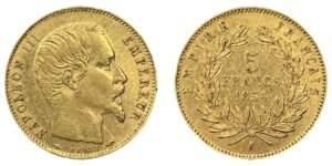 5 francs or Napoléon III tête nue 1854 A petit module tranche lisse TTB+ droit et revers