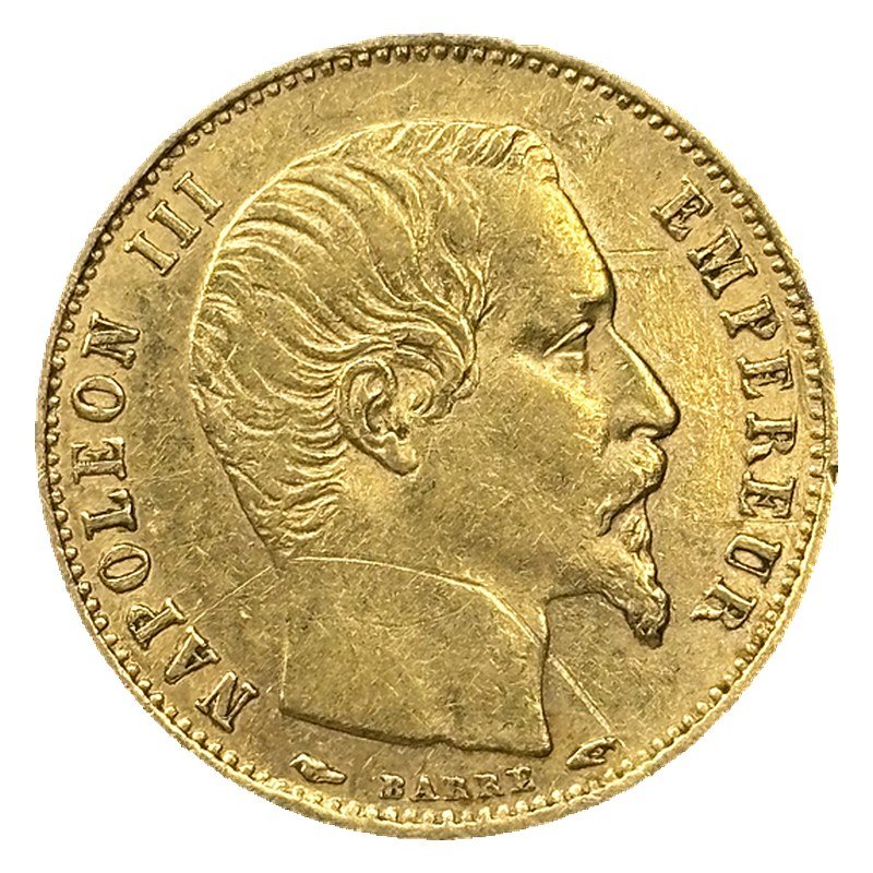 5 francs or Napoléon III tête nue 1854 A petit module tranche lisse TTB+ droit
