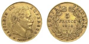 5 francs or Napoléon III tête laurée 1864 A SUP droit et revers