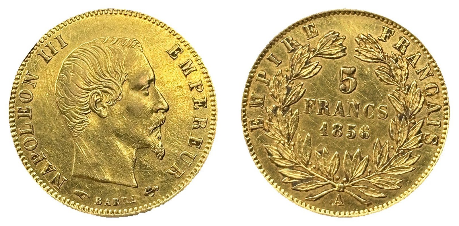 5 francs or Napoléon III tête nue 1856 A SUP droit et revers