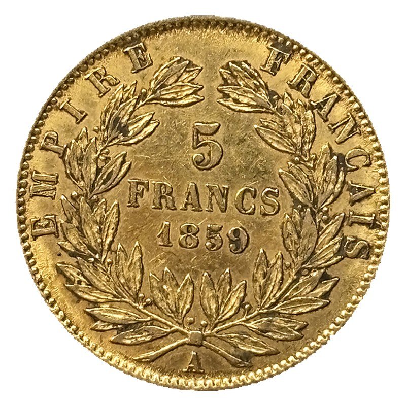 5 francs or Napoléon III tête nue 1859 A SUP- revers