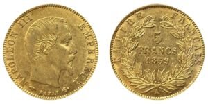 5 francs or Napoléon III tête nue 1859 A TTB+ droit et revers