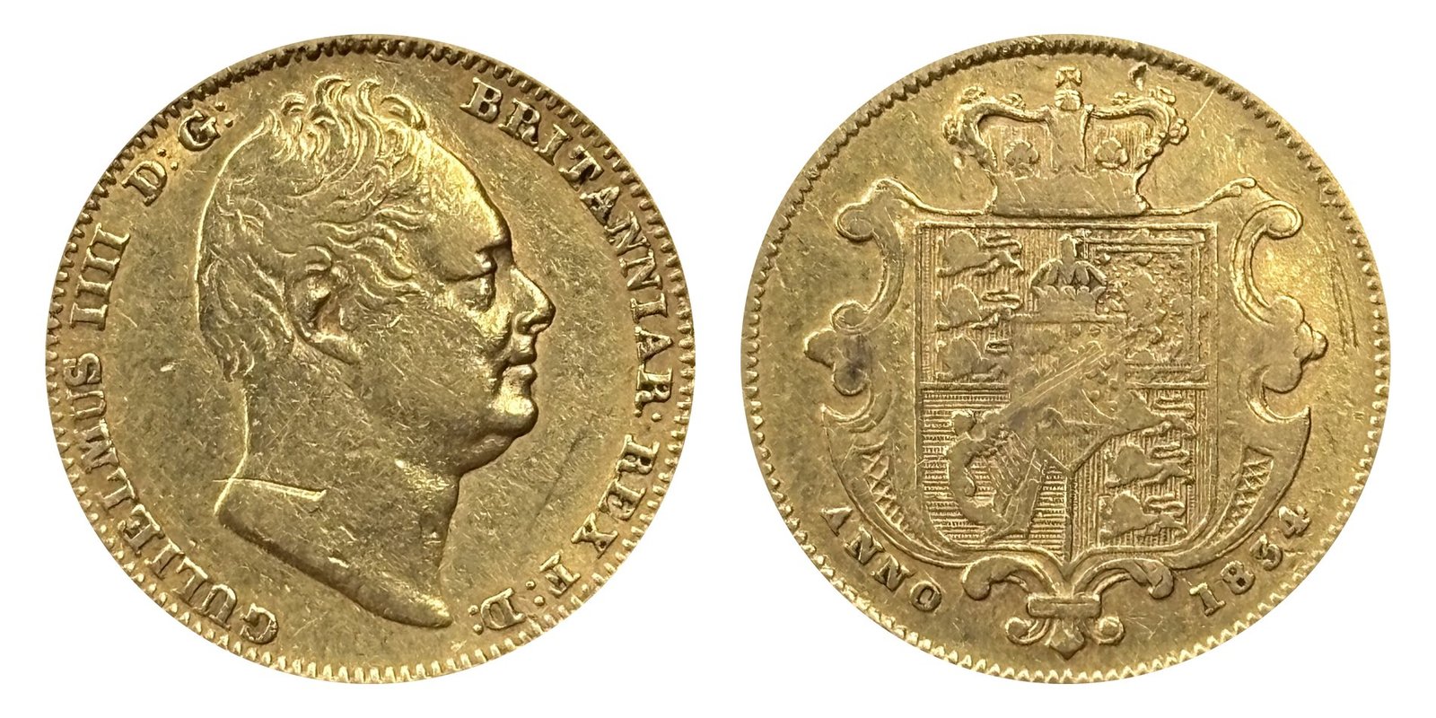 Demi-souverain or Guillaume IV 1834 petit module, droit et revers