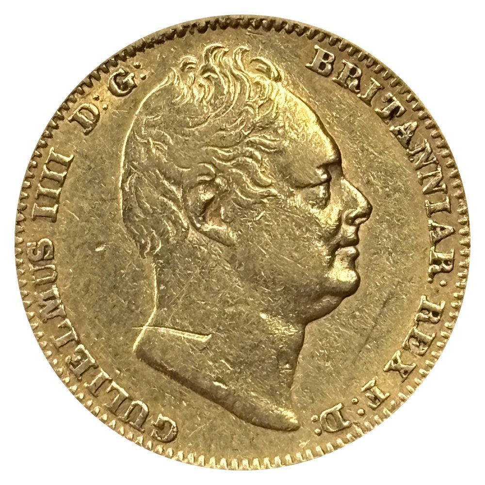 Demi-souverain or Guillaume IV 1834, droit : tête nue de Guillaume IV