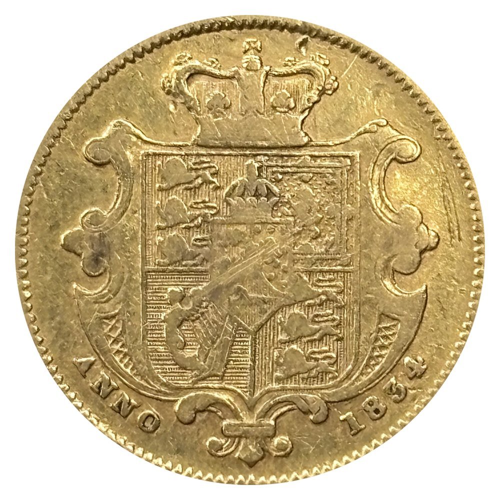 Demi-souverain or Guillaume IV 1834, revers : écu couronné, ANNO 1834