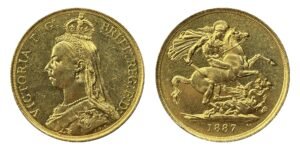 Double souverain or Victoria 1887 Jubilé, droit et revers
