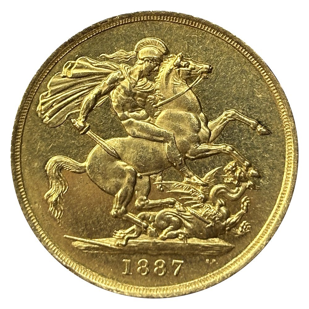 Double souverain or Victoria 1887, revers : saint Georges terrassant le dragon